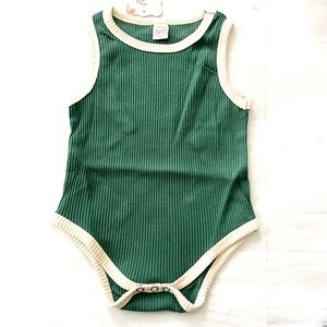 Green & tan sleeveless ribbed one piece bodysuit size 90 / 2T
